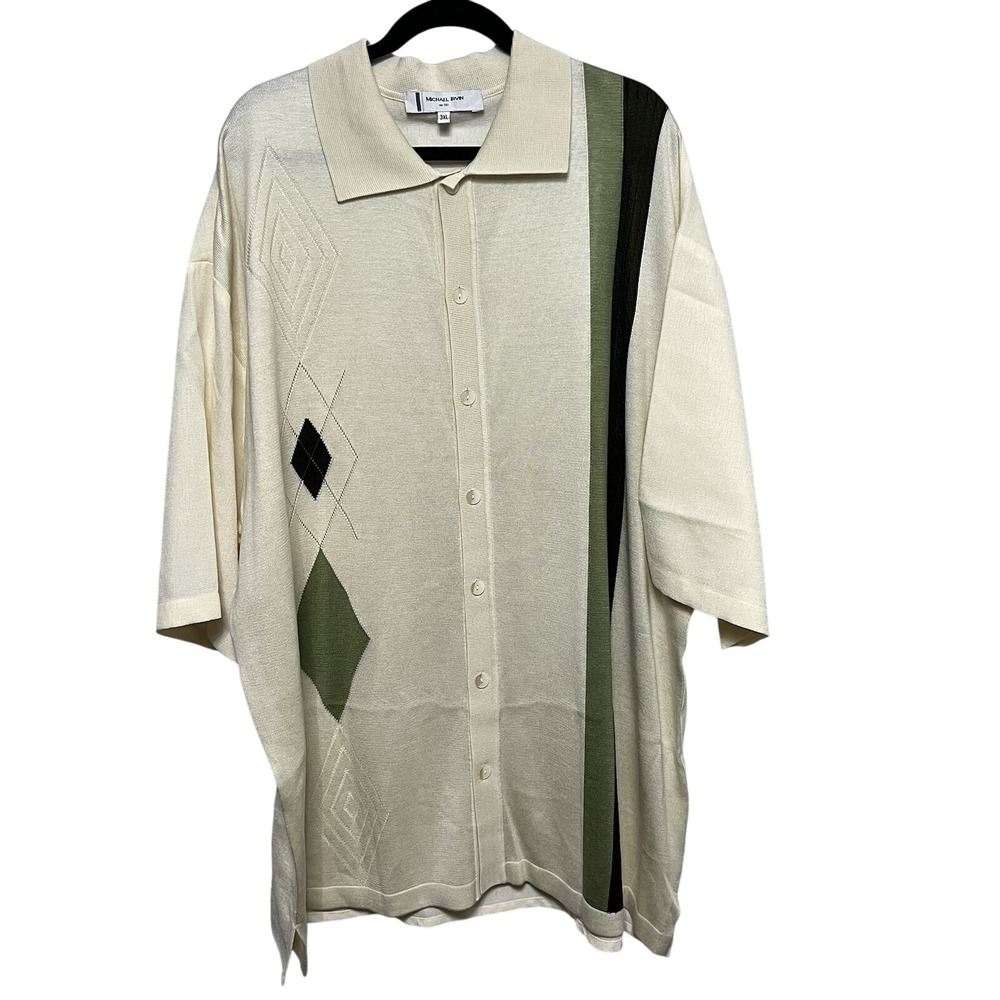 VTG Michael Irvin no 88 Men's 3XL Argyle Knit Short‎ Sleeve Button Up Shirt Y2K